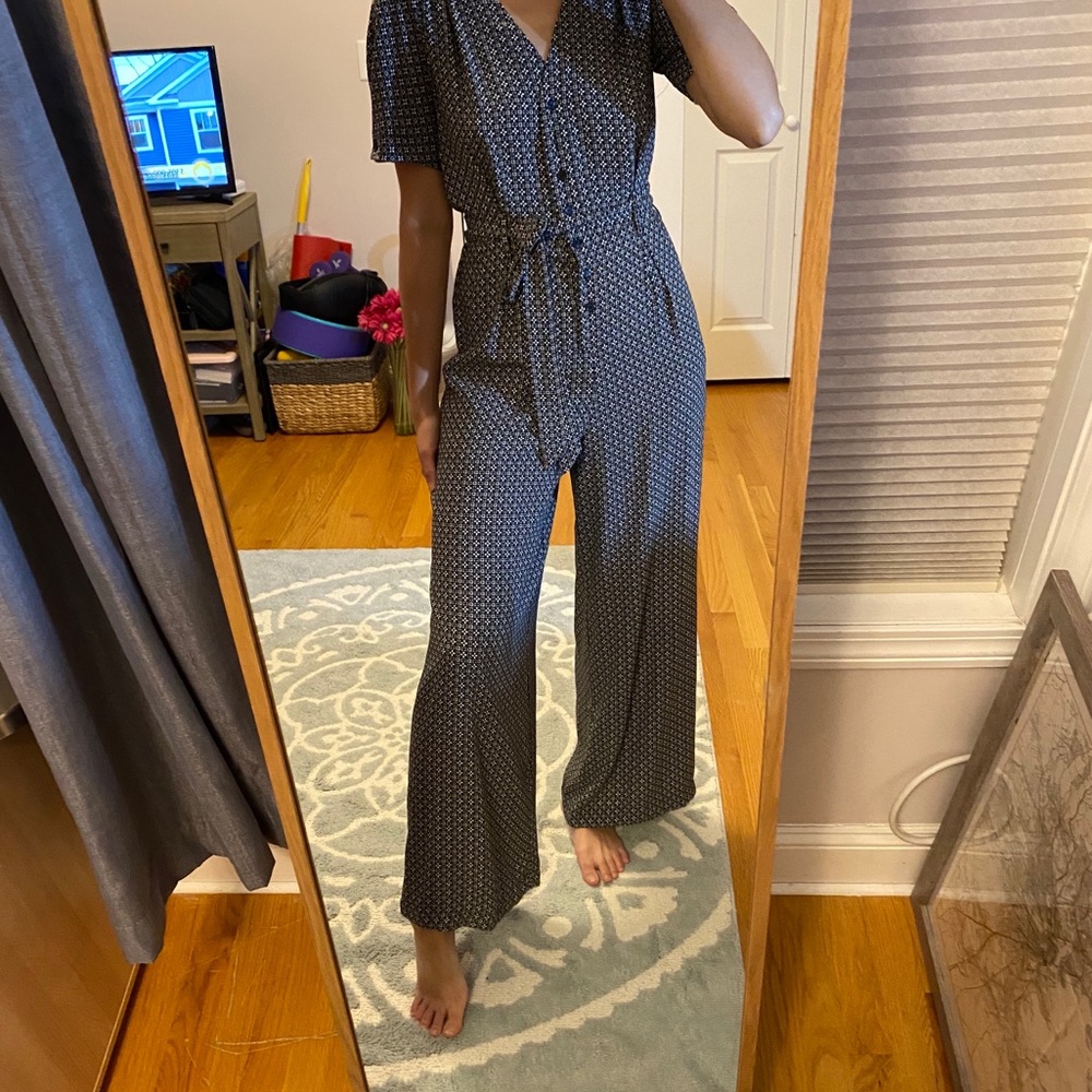 Max Studio Printed Puff Sleeve Tie Waist Jumpsuit